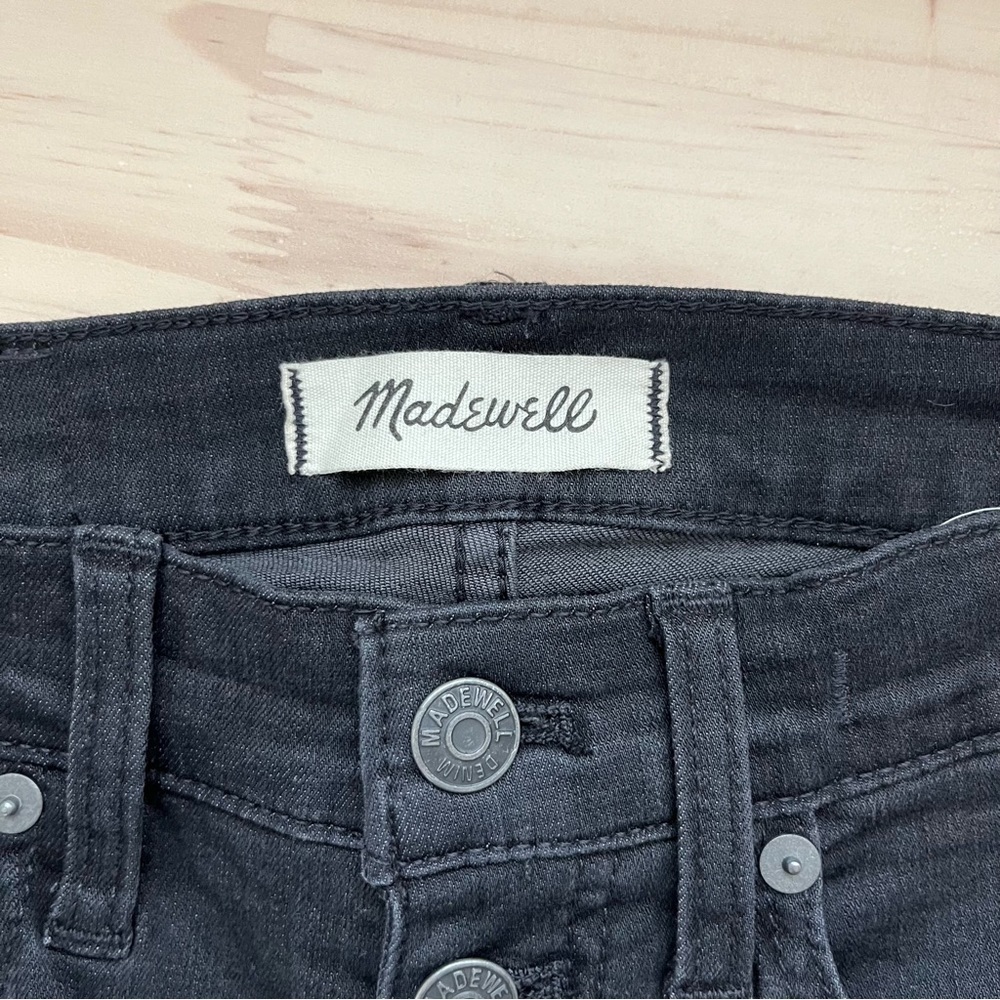 Madewell 9” Mid-Rise Skinny Black Jeans Button Fly Raw Hem, Size 24 - Picture 4 of 15